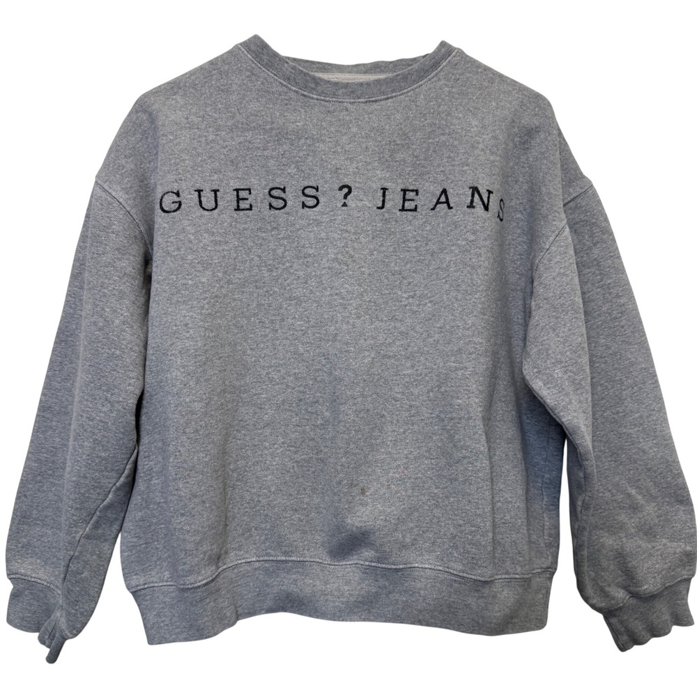 Vtg Guess Jeans USA Womens Sweatshirt L Gray Logo 90s Y2K Crewneck Streetwear